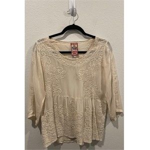 Johnny Was Ivory Embroidered 3/4 Sleeve Round Nec… - image 1